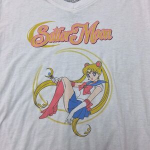 Sailor Moon Sitting on Crescent Moon Graphic T-Shirt White Medium
